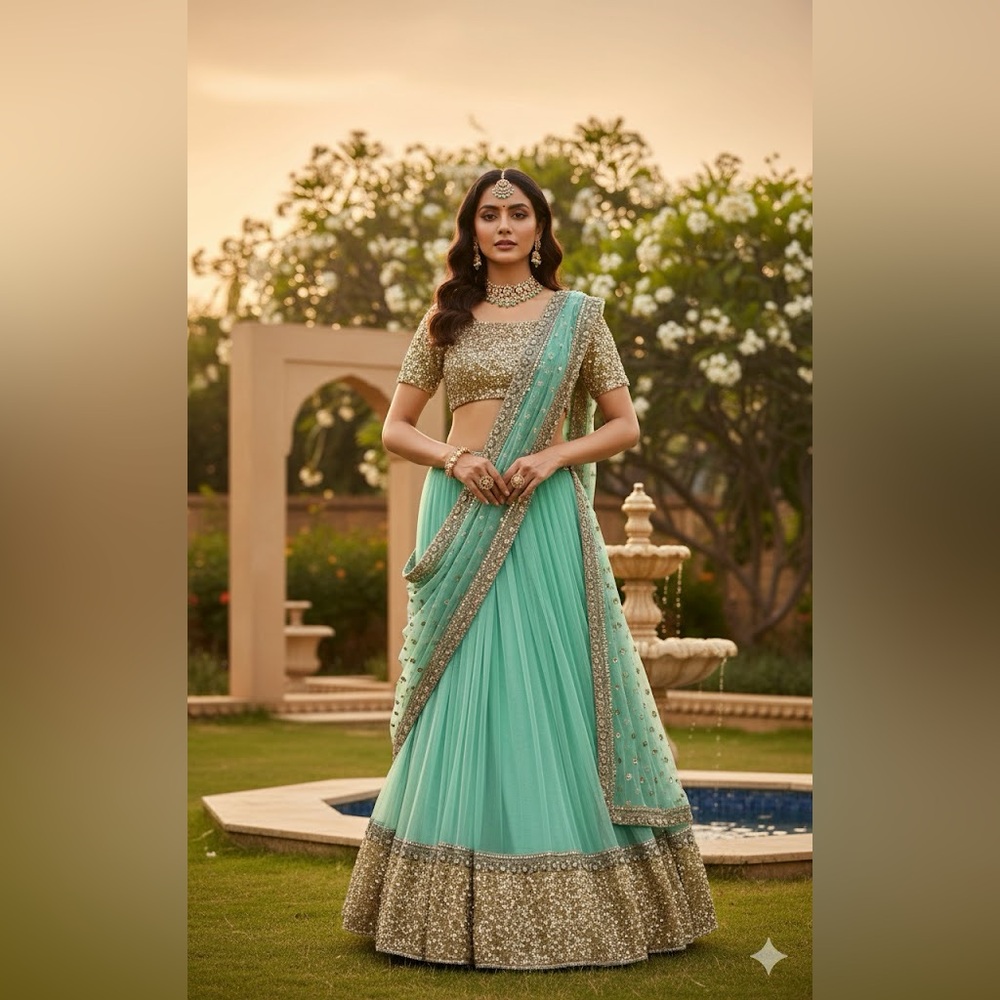 Sabyasachi Elegant Green and Gold Lehenga